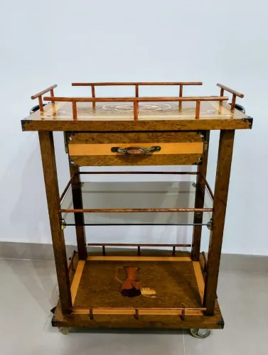 Carrinho chá bar madeira marchetaria feita a mão 