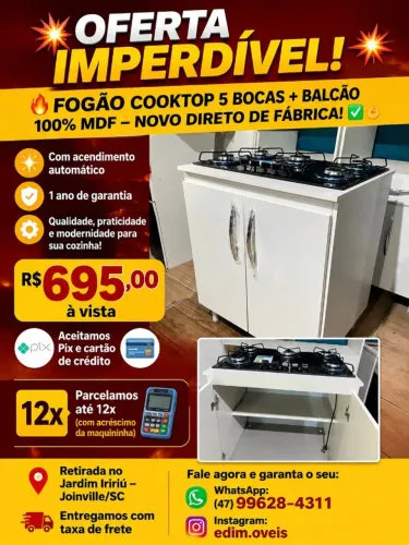 Fogão coktop de 5 bocas+balcão novos!
