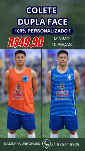 Colete futebol dupla face personalizado, desenho livre, tecido e estampa de qualidade !