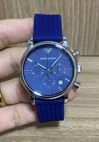 Relógio masculino empório armani azul pulseira borracha