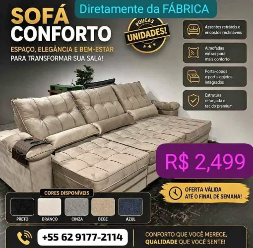 Promoção SOFÁ RETRÁTIL E RECLINÁVEL CONFORTAVEL MOLAS NO ACENTO DIRETO DA FÁBRICA 
