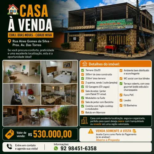 CASA À VENDA | CONJ. BOAS NOVAS - CIDADE NOVA