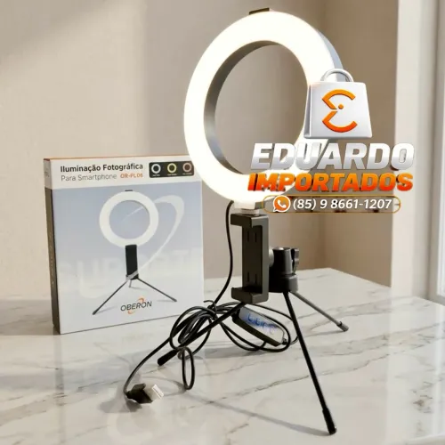 Ring Light Iluminador de LED Portátil com Tripé de mesa para Smartphone , com fio usb