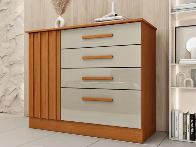Cômoda 4Gavetas 1Porta Ripada 1.04M. Produtos Novos Direto de Fábrica.
