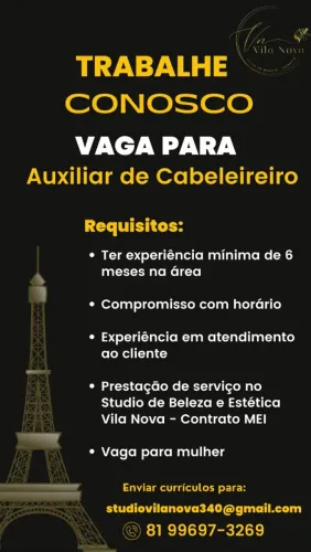 VAGA PARA AUXILIAR DE CABELEIREIRO