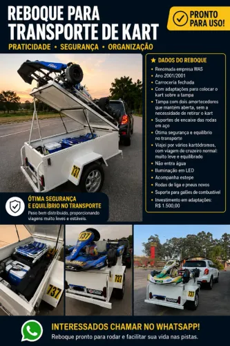 REBOQUE PARA TRANSPORTE DE KART - WAS - CARROCERIA FECHADA - PRONTO PARA USO