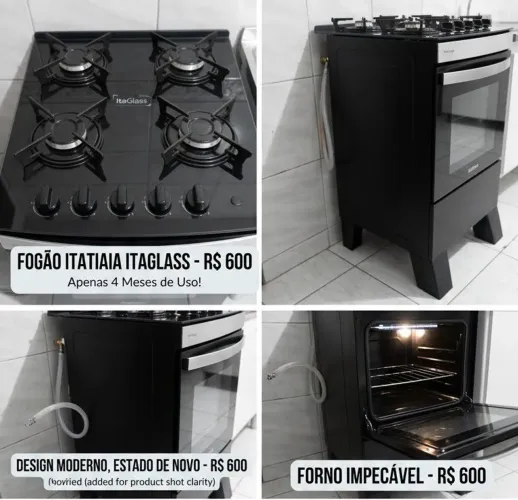 Fogão Itatiaia ItaGlass 4 Bocas Mesa de Vidro (Seminovo - 4 meses de uso)