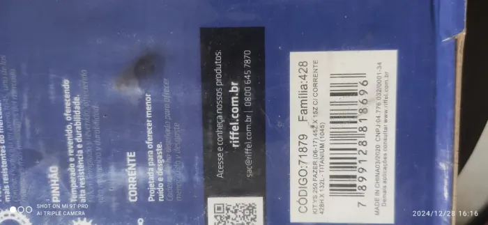 Relação Riffel Fazer 250, 06 à 17 Titanium.