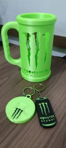 Copo Monster Verde Neon, com Tampa e abridor