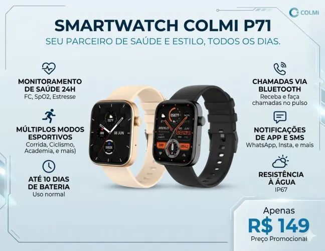 Smartwatch Xiaomi Colmi P71 Champagne Lançamento (Original e Lacrado)