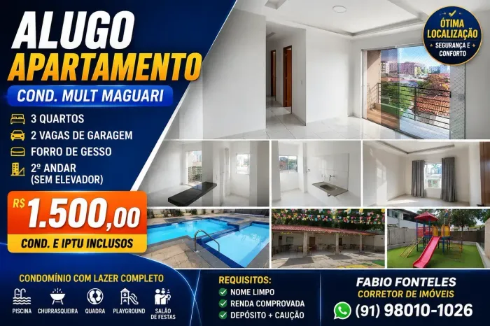 ALUGO Apartamento de 3 quartos, condomínio fechado com área de lazer completa e segurança