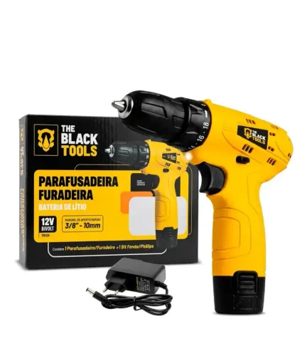 Parafusadeira Furadeira The Black Tools TB12A 3/8 a Bateria Cor Amarelo Frequência 60Hz