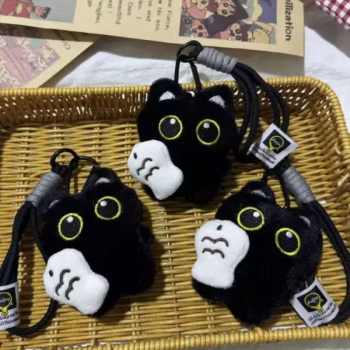 Gatinho Preto com Peixe / Pelúcia Fofa Chaveiro / Produto Novo / Envio Rápido