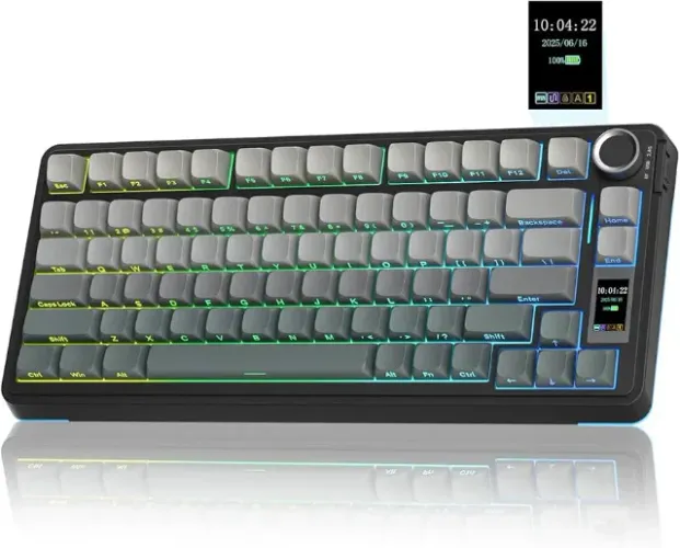 Teclado Mecânico Custom AULA S75 Pro - Tela LCD / Preto com Keycaps Degradê