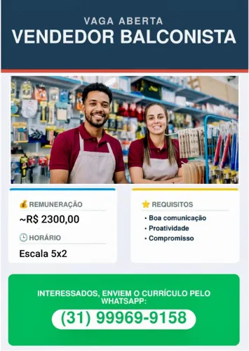 Vaga Vendedor Balconista 