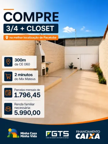 Casa Pacatuba Melhor Localização 3 Quartos + Closet