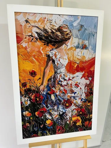 QUADRO ABSTRATO MULHER COLORIDO MOLDURA
