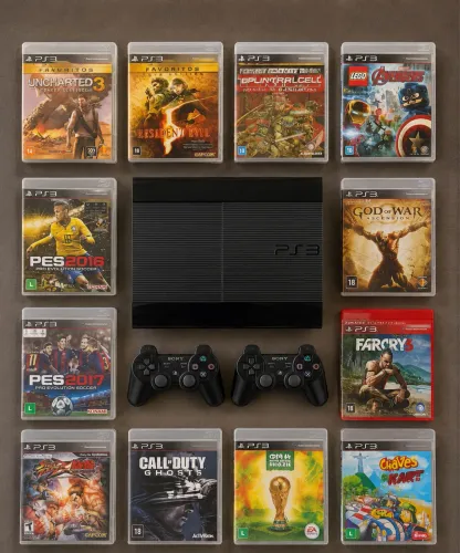 PS3 250G - 2 controles originais + 17 jogos mídia física