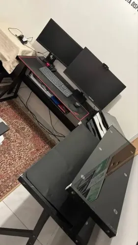 Mesa em L para Computador e Escritório  (Vidro temperado)