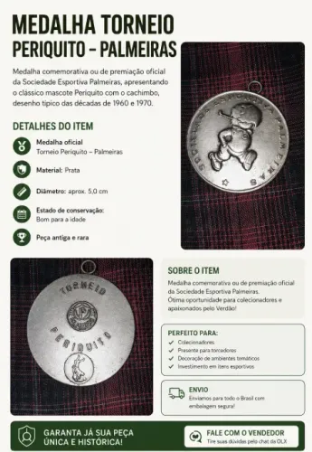 medalha comemorativa ou de premiação oficial da Sociedade Esportiva Palmeiras, apresentand