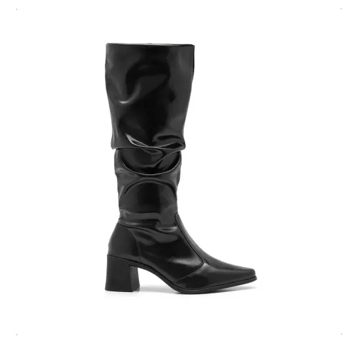 Bota Stessy Cano Longo Bico Fino Enrugada Slouchy Stretch