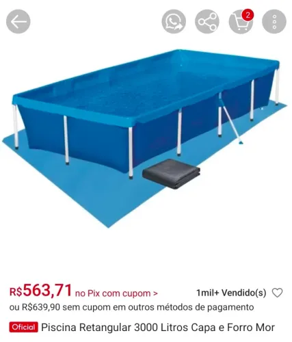 Piscina  retangular 3 mil litros 