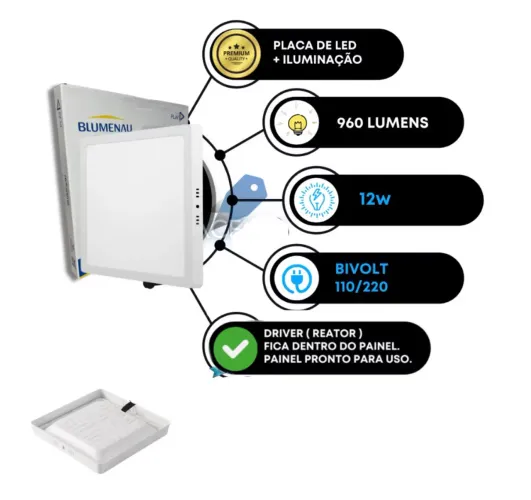 Kit 4 Painel Plafon Quadrado Sobrepor 12w Play Blumenau Iluminação 4000k