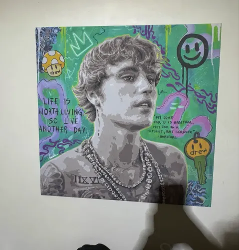 Quadro grande pintado a mão - Justin Bieber