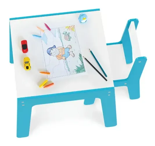 Mesa de Mdf com 1 cadeira Azul e branco (novo)