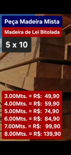Peças 5x10 / 5x15 / 5x20 de 3 a 8.00Mts. COBERTURAS e PERGOLADOS