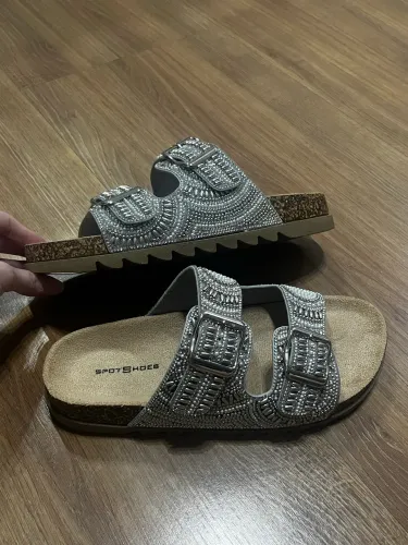 Sandália Feminina Prata Metalizada Estilo Birkin Tam. 37 - Nova