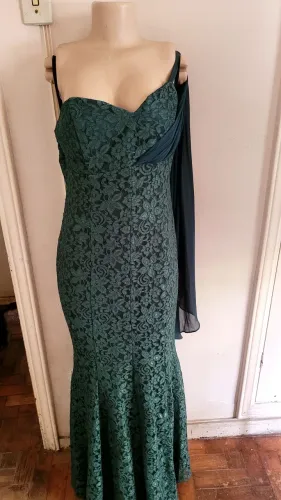 Vestido verde de festas 40, renda marca drama