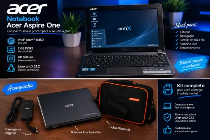 Kit Acer Aspire One com Bolsa Microsoft e Carregador