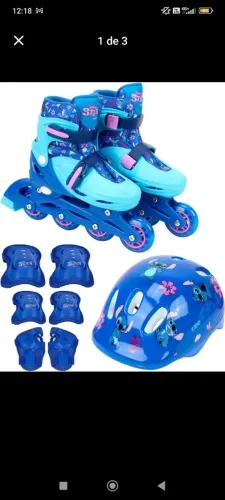 BBR Toys Patins 2 em 1 4 Rodas 32/35 com Kit de Proteção Disney Stitch