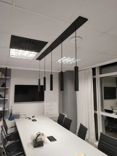 PENDENTE QUÍNTUPLO PRETO + LED 3K | DESIGN MODERNO