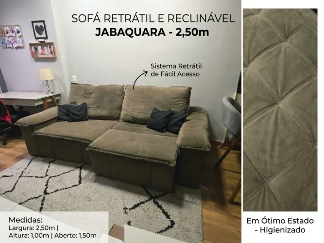 Sofá Retrátil e Reclinável 2,50m Veludo / Pillow Top - Impecável