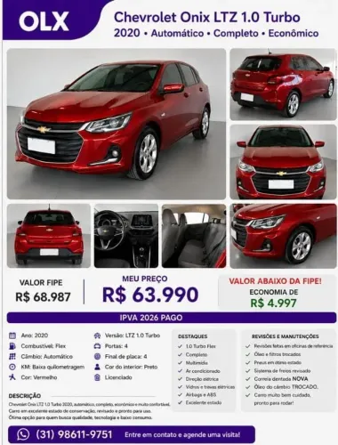 Chevrolet Onix Hatch LTZ 1.0 12V TB Flex Aut. 5P 2020