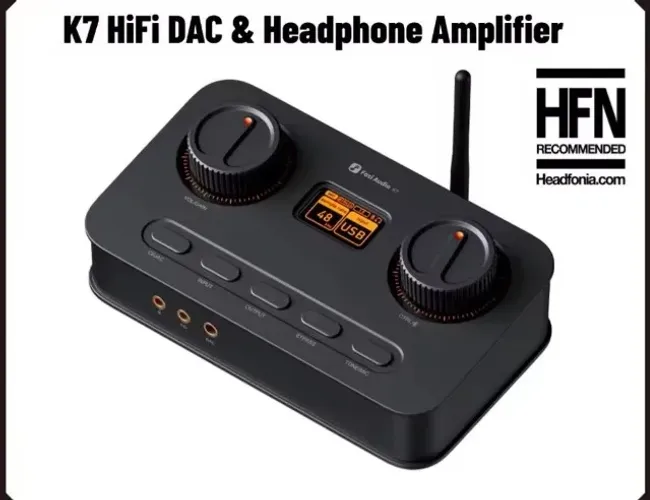 Fosi Audio K7 HiFi DAC e amplificador de fone de ouvido, entrada de microfone USB Audio/J