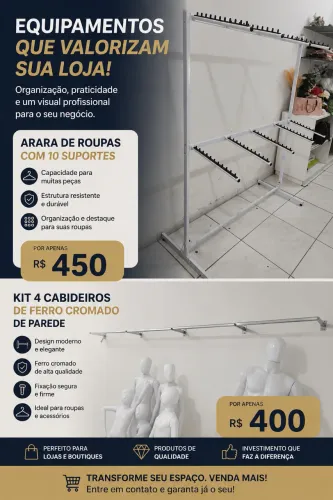 Vendo arara grande para loja com 10 suportes e 4 cabideiro de ferro cromado