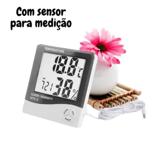 Medidor Temperatura Umidade Relógio Digital