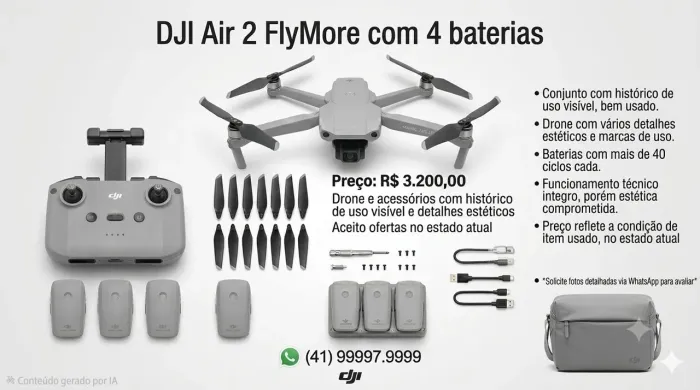 Drone DJI Mavic Air 2 FlyMore com 4 baterias
