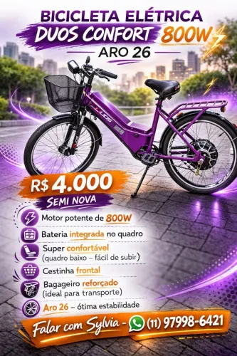 Bicicleta Elétrica - Confort - 800w - Violeta - Duos Bikes