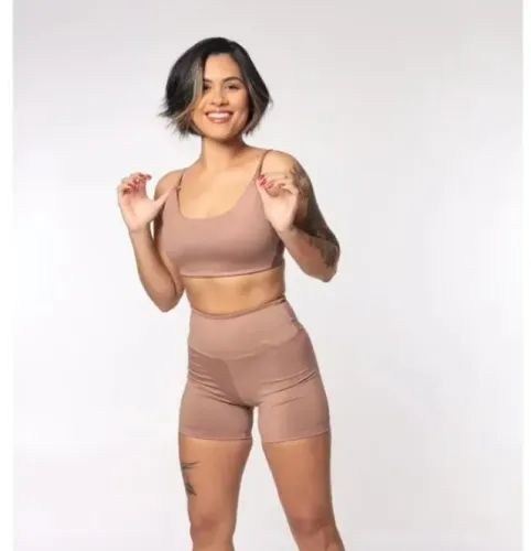 Conjunto Feminino Top Alcinha + Short Areia Tam M Novo
