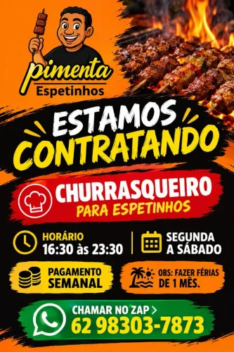 Contrata-se churrasqueiro para espetinho