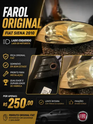 Farol Original Fiat Siena 2010 - Lado Esquerdo (Motorista)