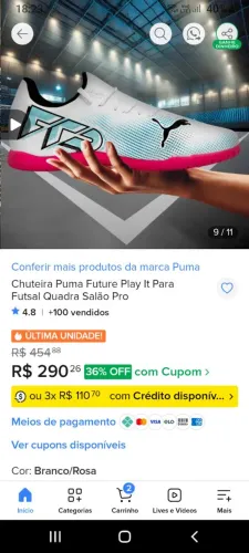 Chuteira futsal feminina tamanho 37. Novíssima 