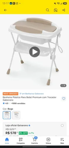 Banheira Plástica Para Bebê Premium com Trocador Galzerano