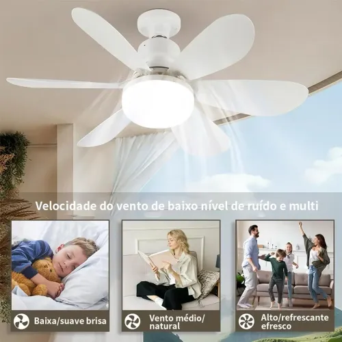Ventilador de Teto LED 60W Lâmpada E27 Controle Remoto Bivolt