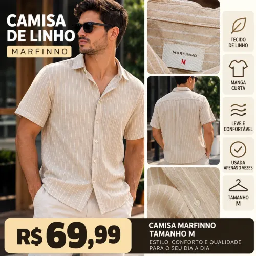 CAMISA DE LINHO MARFINNO MASCULINA | TAMANHO M | USADA 3 VEZES