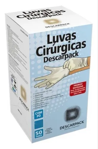 Caixa De Luva Cirúrgica Estéril Branca Descartável 50 Pares
